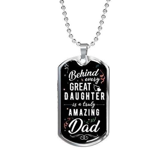 Dad Dog Tag Custom Picture Father’S Day, Behind Every Great Daughter Is A Truly Amazing Dad Necklace For Dad V1 Father's Day Rakva