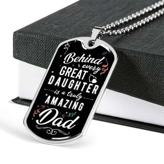 Dad Dog Tag Custom Picture Father’S Day, Behind Every Great Daughter Is A Truly Amazing Dad Necklace For Dad V1 Father's Day Rakva
