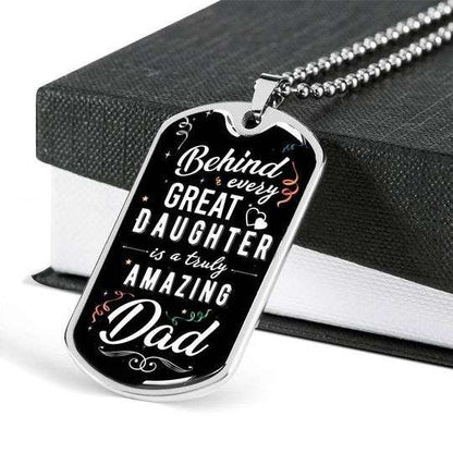 Dad Dog Tag Custom Picture Father’S Day, Behind Every Great Daughter Is A Truly Amazing Dad Necklace For Dad V1 Father's Day Rakva