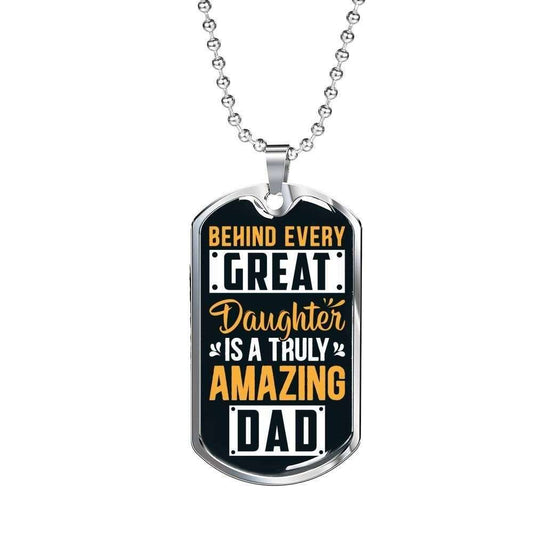 Dad Dog Tag Custom Picture Father’S Day, Behind Every Great Daughter Necklace Gift For Daddy Father's Day Rakva