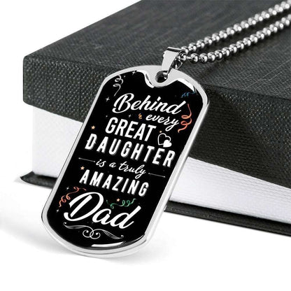 Dad Dog Tag Custom Picture Father’S Day, Behind Every Great Daughter Necklace Gift For Daddy Father's Day Rakva
