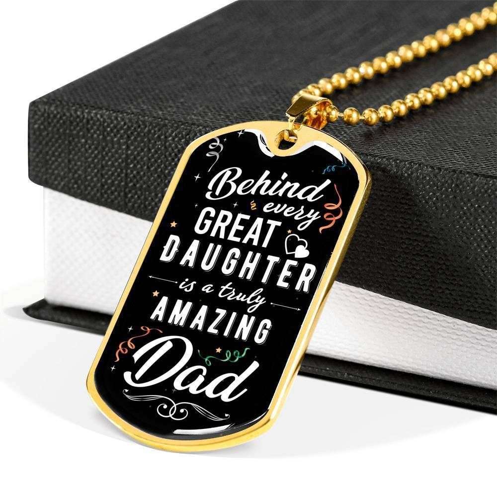 Dad Dog Tag Custom Picture Father’S Day, Behind Every Great Daughter Necklace Gift For Daddy Father's Day Rakva