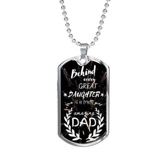 Dad Dog Tag Custom Picture Father’S Day, Behind Every Great Daughter Necklace Gift For Men Father's Day Rakva