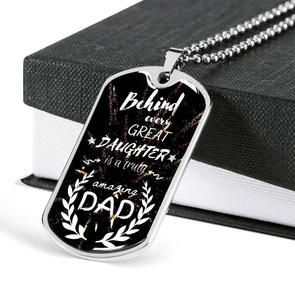 Dad Dog Tag Custom Picture Father’S Day, Behind Every Great Daughter Necklace Gift For Men Father's Day Rakva