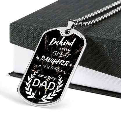 Dad Dog Tag Custom Picture Father’S Day, Behind Every Great Daughter Necklace Gift For Men Father's Day Rakva