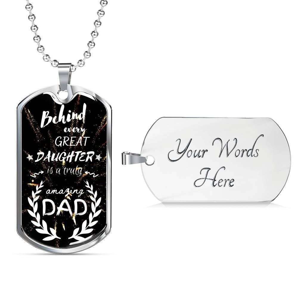 Dad Dog Tag Custom Picture Father’S Day, Behind Every Great Daughter Necklace Gift For Men Father's Day Rakva
