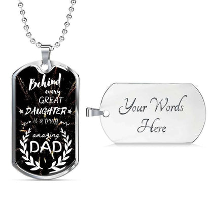 Dad Dog Tag Custom Picture Father’S Day, Behind Every Great Daughter Necklace Gift For Men Father's Day Rakva