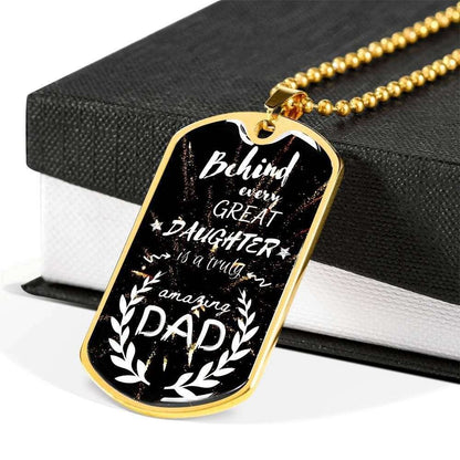 Dad Dog Tag Custom Picture Father’S Day, Behind Every Great Daughter Necklace Gift For Men Father's Day Rakva