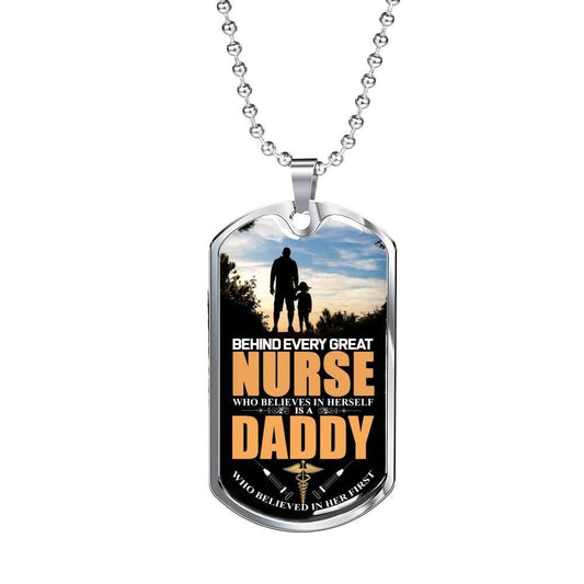 Dad Dog Tag Custom Picture Father’S Day, Behind Every Great Nurse Dog Tag Necklace Gift For Dad Father's Day Rakva
