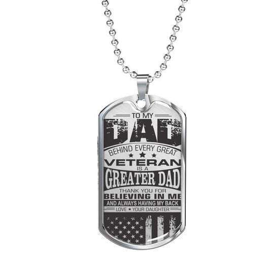 Dad Dog Tag Custom Picture Father’S Day, Behind Every Great Veteran Is A Greater Dad Necklace For Dad Father's Day Rakva