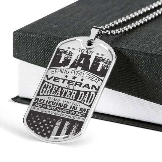 Dad Dog Tag Custom Picture Father’S Day, Behind Every Great Veteran Is A Greater Dad Necklace For Dad Father's Day Rakva