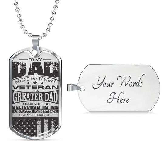Dad Dog Tag Custom Picture Father’S Day, Behind Every Great Veteran Is A Greater Dad Necklace For Dad Father's Day Rakva