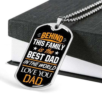 Dad Dog Tag Custom Picture Father’S Day, Behind This Family Is The Best Dad In The World Dog Tag Necklace Gift For Dad Father's Day Rakva