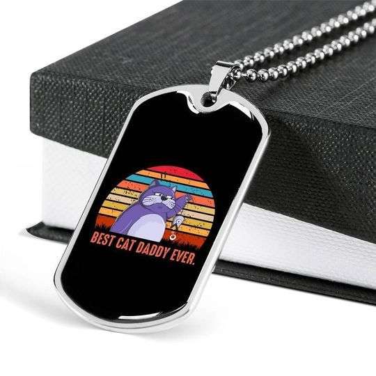 Dad Dog Tag Custom Picture Father’S Day, Best Cat Daddy Ever Retro Vintage Dog Tag Necklace Gift For Dad Father's Day Rakva