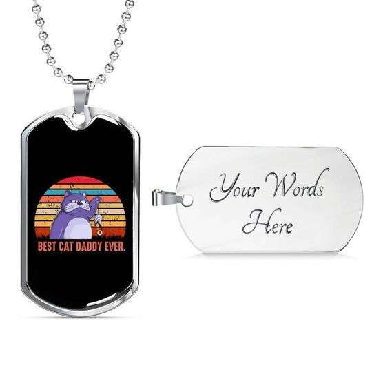 Dad Dog Tag Custom Picture Father’S Day, Best Cat Daddy Ever Retro Vintage Dog Tag Necklace Gift For Dad Father's Day Rakva