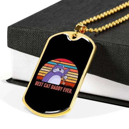 Dad Dog Tag Custom Picture Father’S Day, Best Cat Daddy Ever Retro Vintage Dog Tag Necklace Gift For Dad Father's Day Rakva