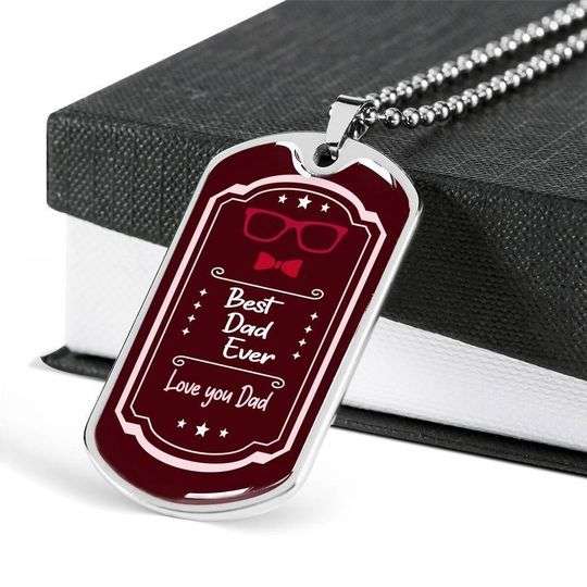 Dad Dog Tag Custom Picture Father’S Day, Best Dad Ever Burgundy Dog Tag Necklace Gift For Dad Father's Day Rakva