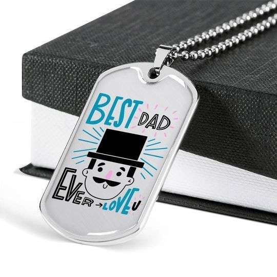 Dad Dog Tag Custom Picture Father’S Day, Best Dad Ever Funny Daddy Cartoon Dog Tag Necklace Gift For Dad Father's Day Rakva
