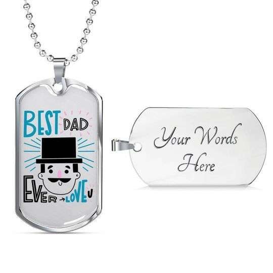 Dad Dog Tag Custom Picture Father’S Day, Best Dad Ever Funny Daddy Cartoon Dog Tag Necklace Gift For Dad Father's Day Rakva