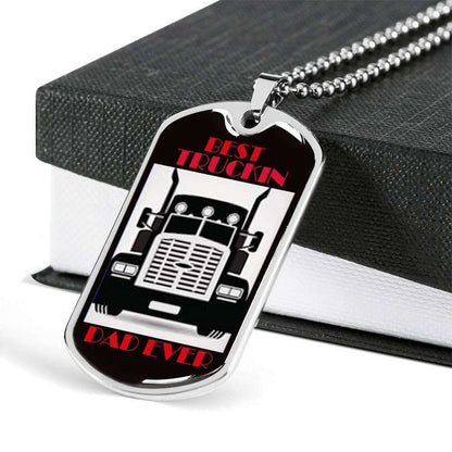 Dad Dog Tag Custom Picture Father’S Day, Best Trucking Dad Ever Dog Tag Necklace For Trucker Dad Father's Day Rakva