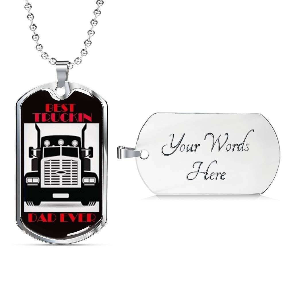 Dad Dog Tag Custom Picture Father’S Day, Best Trucking Dad Ever Dog Tag Necklace For Trucker Dad Father's Day Rakva