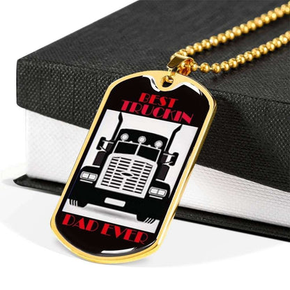 Dad Dog Tag Custom Picture Father’S Day, Best Trucking Dad Ever Dog Tag Necklace For Trucker Dad Father's Day Rakva