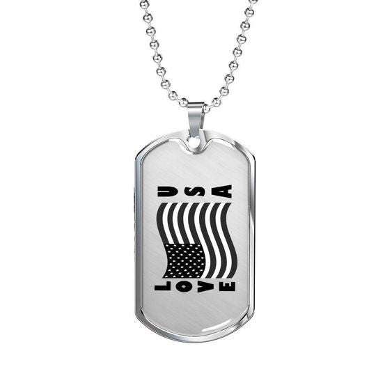 Dad Dog Tag Custom Picture Father’S Day, Black And White Usa Flag Love Dog Tag Necklace For Dad Father's Day Rakva