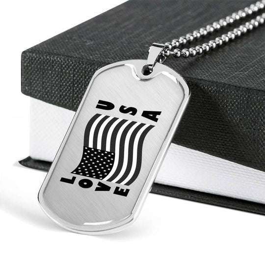 Dad Dog Tag Custom Picture Father’S Day, Black And White Usa Flag Love Dog Tag Necklace For Dad Father's Day Rakva