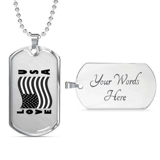 Dad Dog Tag Custom Picture Father’S Day, Black And White Usa Flag Love Dog Tag Necklace For Dad Father's Day Rakva
