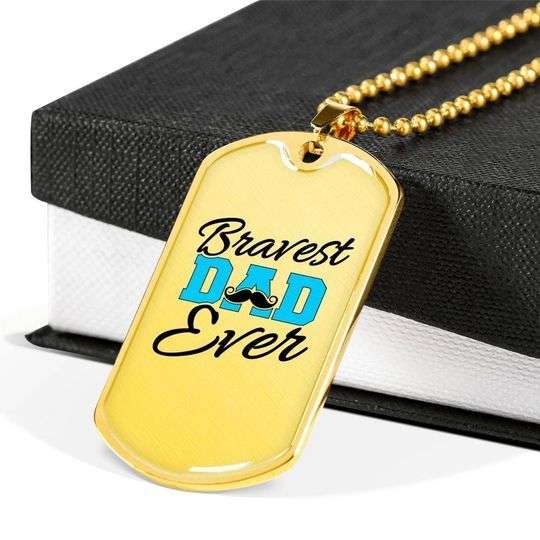 Dad Dog Tag Custom Picture Father’S Day, Bravest Dad Ever Dog Tag Necklace Gift For Dad Father's Day Rakva