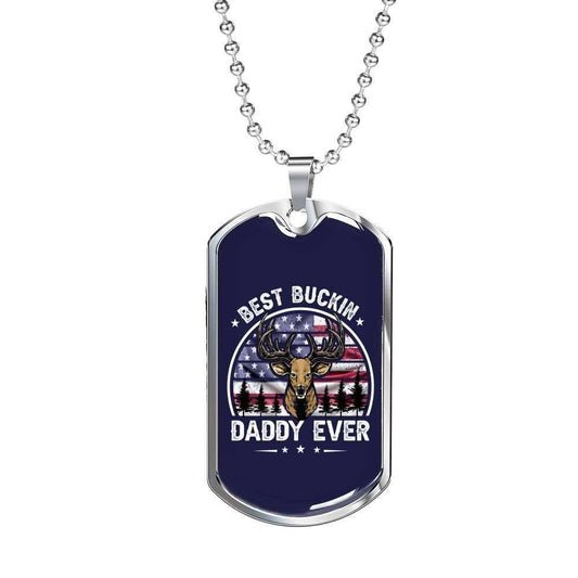 Dad Dog Tag Custom Picture Father’S Day, Bucking Daddy Ever Patriot Hunter 4Th Of July Dog Tag Necklace Father's Day Rakva
