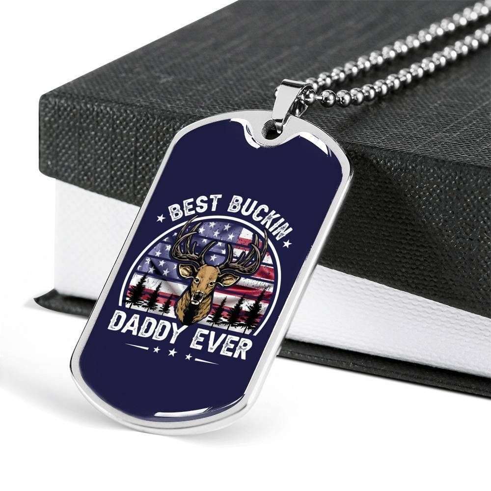 Dad Dog Tag Custom Picture Father’S Day, Bucking Daddy Ever Patriot Hunter 4Th Of July Dog Tag Necklace Father's Day Rakva