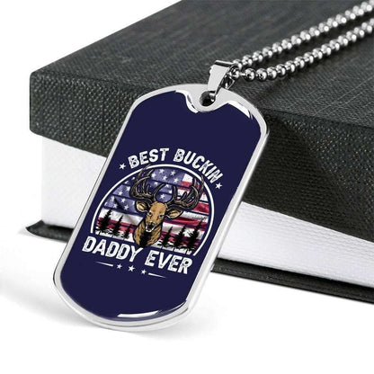 Dad Dog Tag Custom Picture Father’S Day, Bucking Daddy Ever Patriot Hunter 4Th Of July Dog Tag Necklace Father's Day Rakva