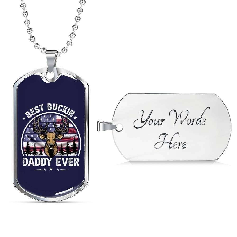 Dad Dog Tag Custom Picture Father’S Day, Bucking Daddy Ever Patriot Hunter 4Th Of July Dog Tag Necklace Father's Day Rakva