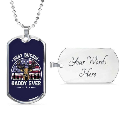 Dad Dog Tag Custom Picture Father’S Day, Bucking Daddy Ever Patriot Hunter 4Th Of July Dog Tag Necklace Father's Day Rakva
