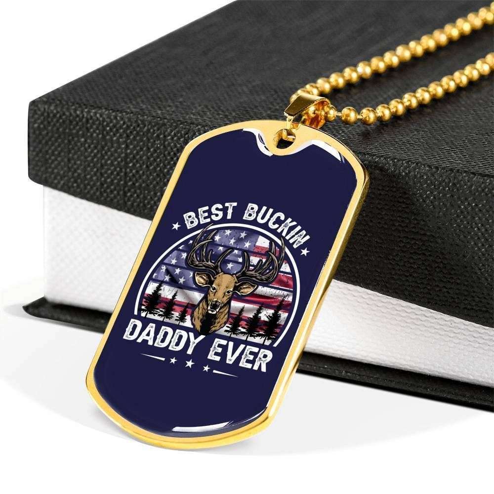 Dad Dog Tag Custom Picture Father’S Day, Bucking Daddy Ever Patriot Hunter 4Th Of July Dog Tag Necklace Father's Day Rakva