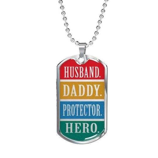 Dad Dog Tag Custom Picture Father’S Day, Colorful Daddy Protect Hero Dog Tag Necklace Gift For Him Father's Day Rakva
