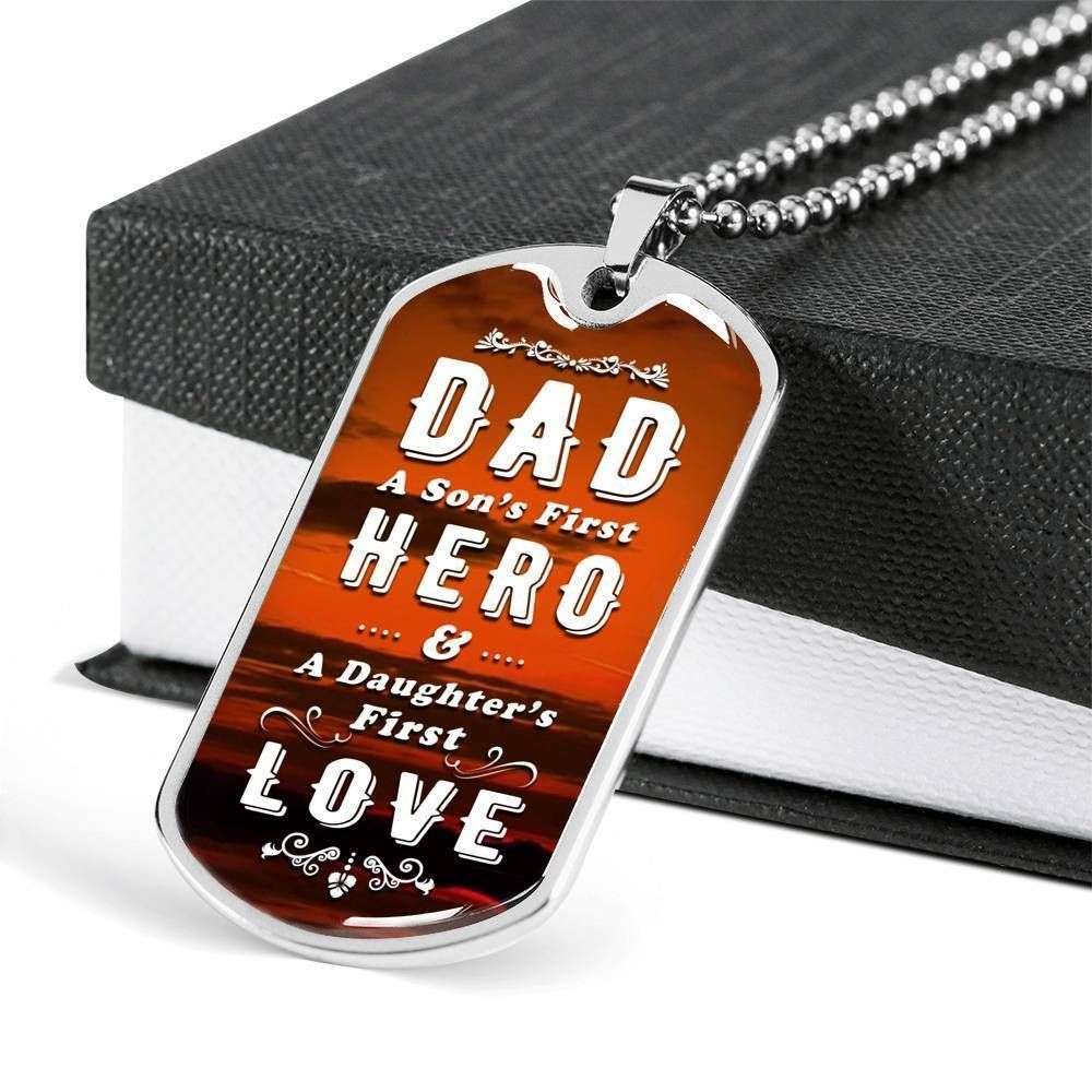 Dad Dog Tag Custom Picture Father’S Day, Dad A Son’S First Hero And A Daughter’S First Love Dog Tag Necklace For Daddy Father's Day Rakva