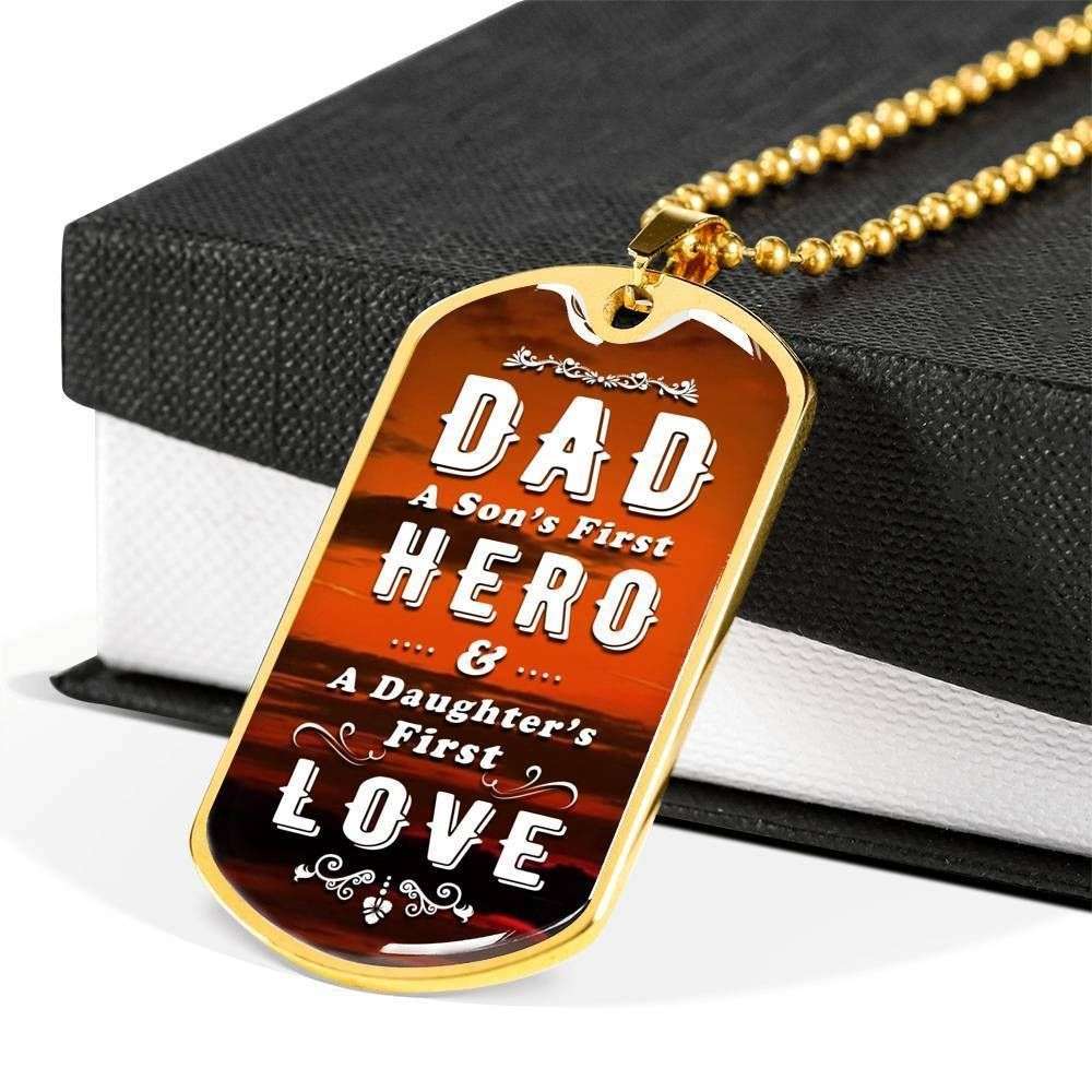Dad Dog Tag Custom Picture Father’S Day, Dad A Son’S First Hero And A Daughter’S First Love Dog Tag Necklace For Daddy Father's Day Rakva