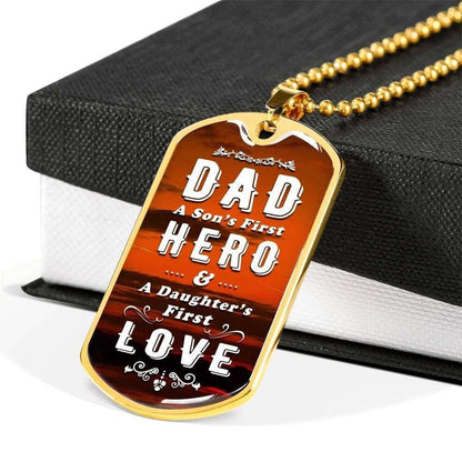 Dad Dog Tag Custom Picture Father’S Day, Dad A Son’S First Hero And A Daughter’S First Love Dog Tag Necklace For Daddy Father's Day Rakva