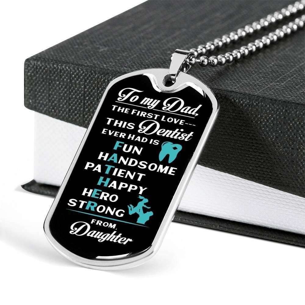Dad Dog Tag Custom Picture Father’S Day, Dad Is Dentist Daughter’S First Love Dog Tag Necklace For Dad Father's Day Rakva