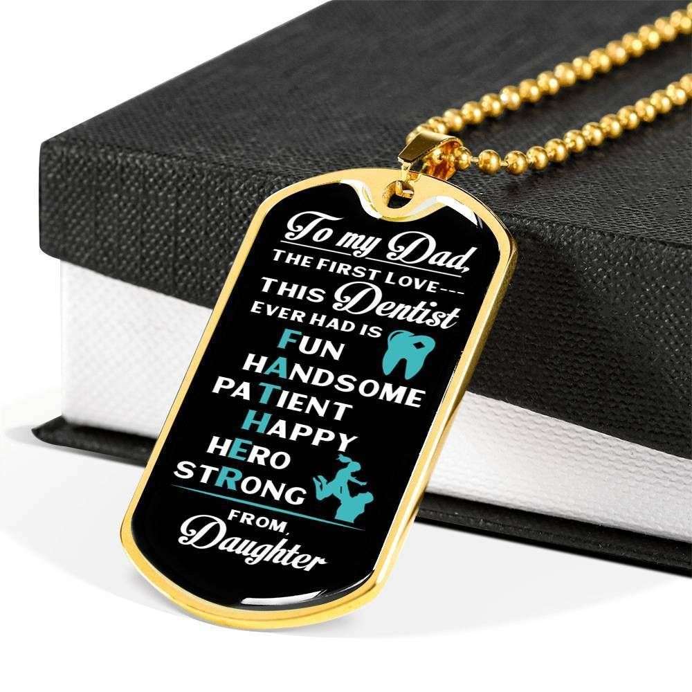 Dad Dog Tag Custom Picture Father’S Day, Dad Is Dentist Daughter’S First Love Dog Tag Necklace For Dad Father's Day Rakva