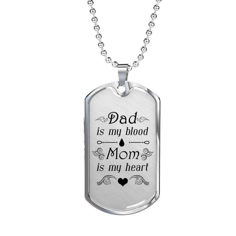Dad Dog Tag Custom Picture Father’S Day, Dad Is My Blood Mom Is My Heart Dog Tag Necklace For Parents Father's Day Rakva