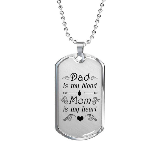 Dad Dog Tag Custom Picture Father’S Day, Dad Is My Blood Mom Is My Heart Dog Tag Necklace For Parents Father's Day Rakva
