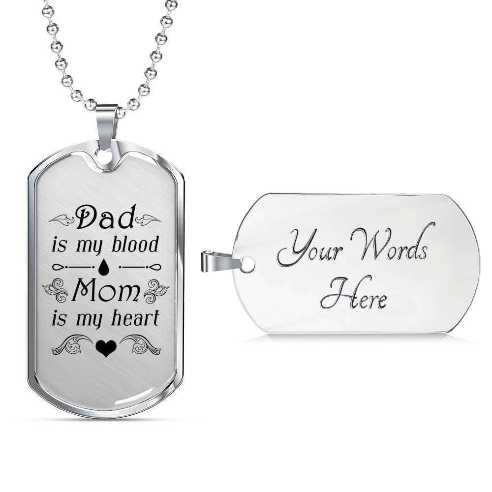 Dad Dog Tag Custom Picture Father’S Day, Dad Is My Blood Mom Is My Heart Dog Tag Necklace For Parents Father's Day Rakva