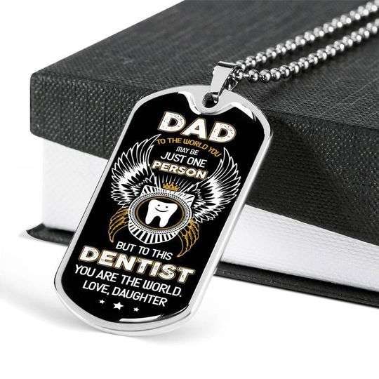Dad Dog Tag Custom Picture Father’S Day, Dad Is This Dentist’S World Dog Tag Necklace For Dad Father's Day Rakva