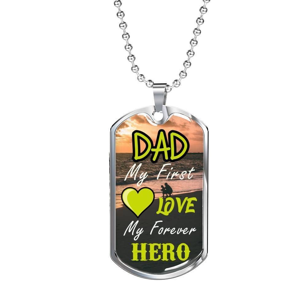 Dad Dog Tag Custom Picture Father’S Day, Dad My First Love My Forever Hero Dog Tag Necklace For Dad Father's Day Rakva
