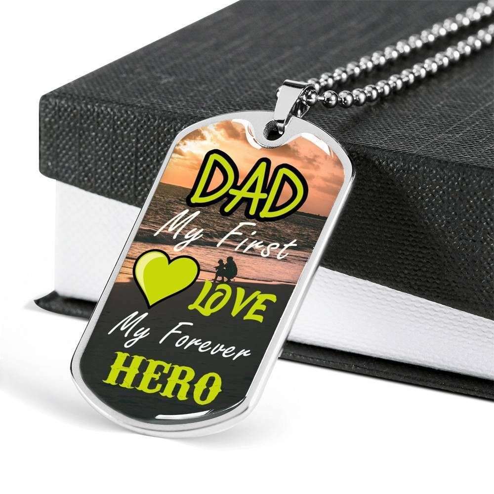 Dad Dog Tag Custom Picture Father’S Day, Dad My First Love My Forever Hero Dog Tag Necklace For Dad Father's Day Rakva