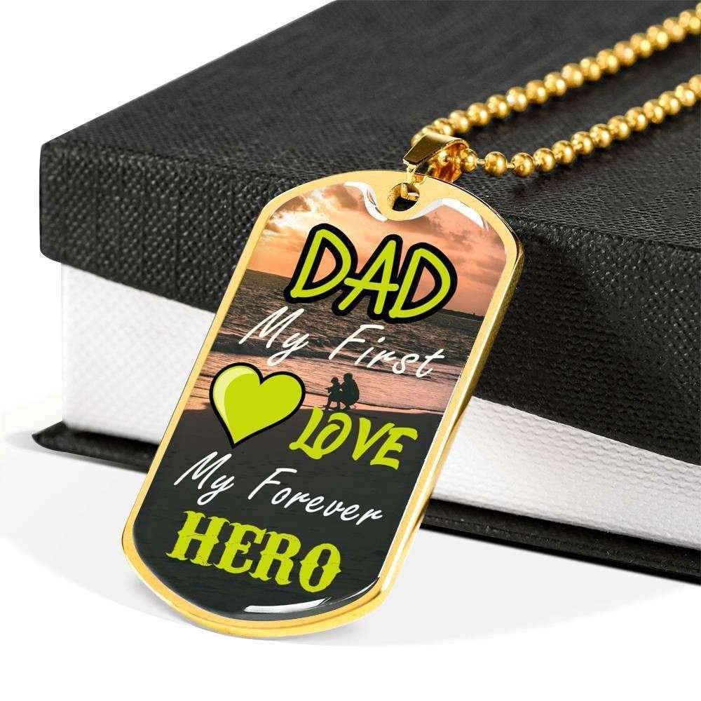 Dad Dog Tag Custom Picture Father’S Day, Dad My First Love My Forever Hero Dog Tag Necklace For Dad Father's Day Rakva