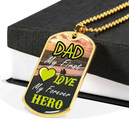Dad Dog Tag Custom Picture Father’S Day, Dad My First Love My Forever Hero Dog Tag Necklace For Dad Father's Day Rakva